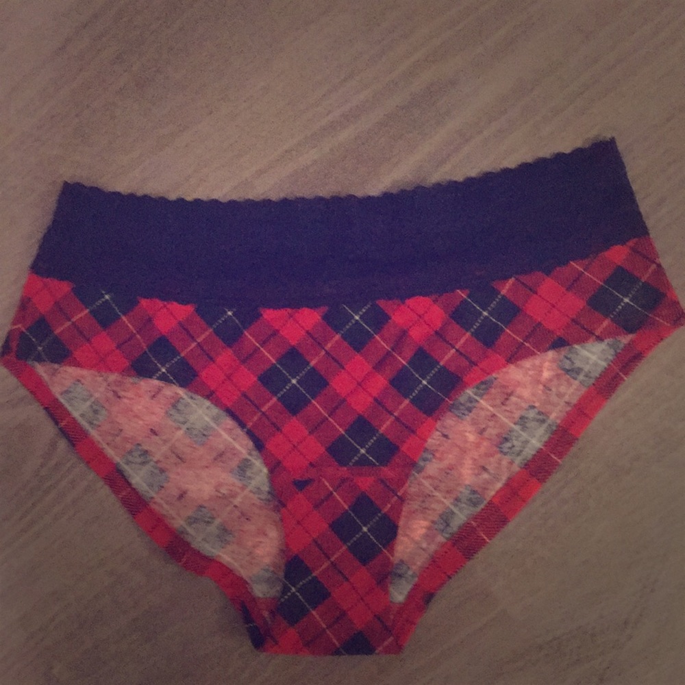 Red-plaid lace-waist Hiphugger NWOT